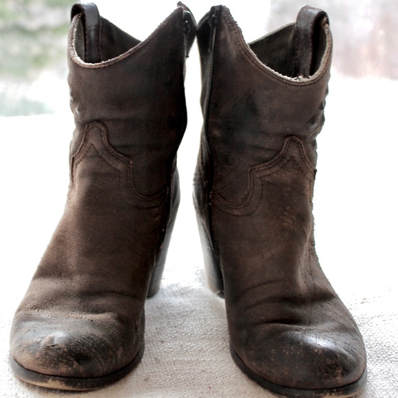 Replay Vintage Distressed Black/Brown Leather Ankle Boots - Picture 2 of 7